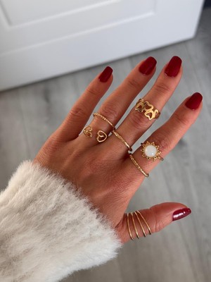 Miliva Gold Yüzük Set | 10 Adet Yüzük | 10'lu Yüzük Kombin | Numarasız Yüzük