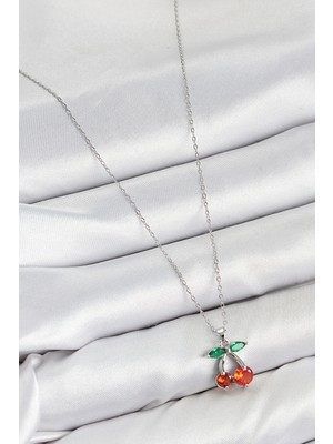 Lokiboo Pirinç Zirkon Taşlı Kiraz Model Gümüş Renk Kadın Kolye - TJ-BKO10421