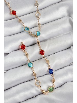 Lokiboo Pirinç Renkli Zirkon Taşlı Model Gold Renk Kadın Y Kolye - TJ-BKO10434