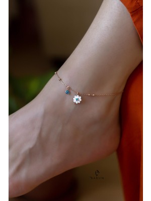 By Barun Göz Çiçek Beyaz Papatya Mine 925 Ayar Gümüş Halhal Rose