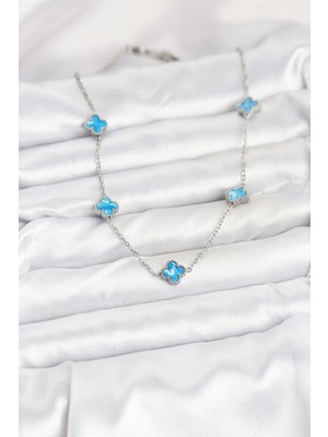 Lokiboo 316L Çelik Zincir Gümüş Renk Buz Mavisi Baby Boy Yonca Kadın Kolye - TJ-BKO10576