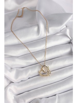 Lokiboo 316L Çelik Gold Renk Zincir Zirkon Taş Detaylı Kalp Model Sonsuzluk Detay Kadın Kolye - TJ-BKO9583