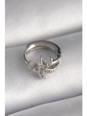 Lokiboo 316L Çelik Gümüş Renk Zirkon Taşlı Deniz Yıldızı Model Tragus Piercing - TJ-PR1319