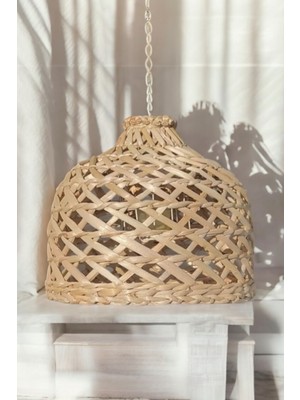 Normadia Renkli Hasır Avize, Bahçe, Salon, Antre ve Mutfak Için, 30CM, Rattan ve Bambu