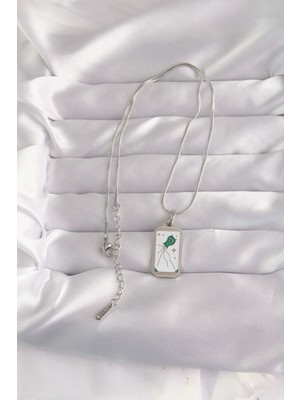 Lokiboo 316L Çelik Gümüş Renk Beyaz Mineli Tarot Kolye - TJ-BKO9048