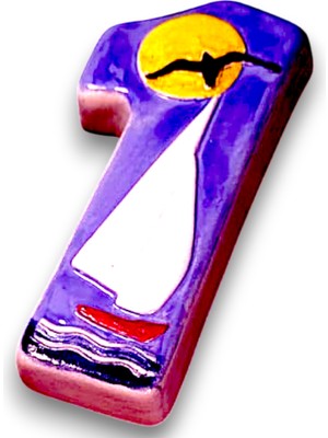 Toprakana Art Kapı Numarası Seramik Yelkenli Handmade - No 1 8 × 13 × 2 cm