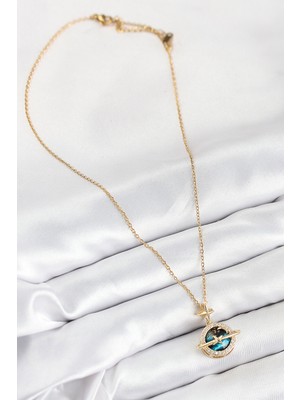 Lokiboo 316L Çelik Zirkon Taşlı Gezegen Model Gold Renk Kadın Kolye - TJ-BKO10508