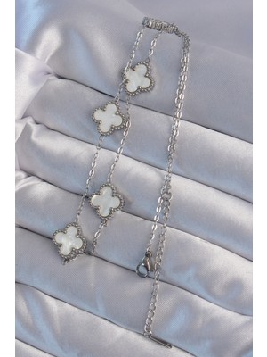 Lokiboo 316L Çelik Gümüş Renk Beyaz Sedefli Yonca Kolye - TJ-BKO8995