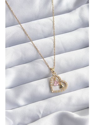 Lokiboo 316L Çelik Gold Renk Zincir Zirkon Taşlı Kalp Model Kadın Kolye - TJ-BKO7999
