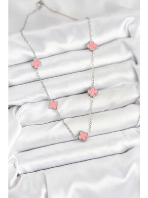 Lokiboo 316L Çelik Zincir Gümüş Renk Pembe Baby Boy Yonca Kadın Kolye - TJ-BKO10579