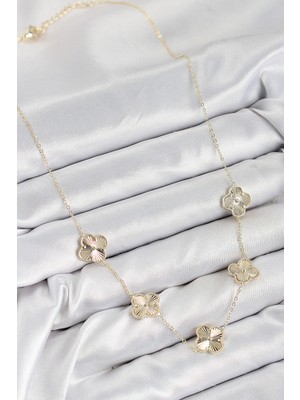 Lokiboo Pirinç Vıp Yonca Model Gold Renk Kadın Kolye - TJ-BKO10484