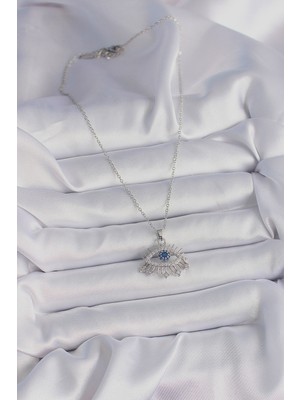 Lokiboo 316L Çelik Gümüş Renk Zincir Zirkon Taşlı Göz Model Kadın Kolye - TJ-BKO9564