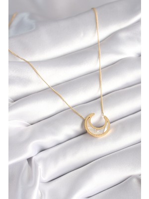 Lokiboo 316L Çelik Gold Renk Beyaz Sedefli Hilal Model Kadın Kolye - TJ-BKO8362