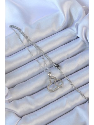 Lokiboo 316L Çelik Zincir Gümüş Renk Zirkon Taşlı Yüzüklü Kalp Kolye - TJ-BKO9146