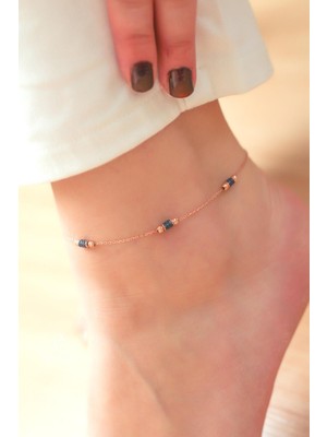 By Barun Lacivert Silindir Taşlı 925 Ayar Gümüş Zincir Halhal