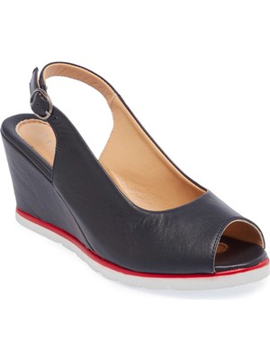 Tergan Lacivert Hakiki Deri Kadın Sandalet - K25Y1SN67754-A31