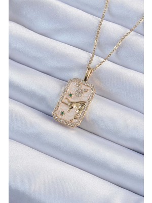 Lokiboo 316L Çelik Zincir Altın Renk Zirkon Taşlı Boğa Figürlü Tarot Kolye - TJ-BKO9235