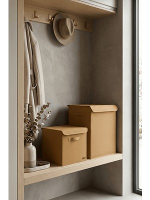 HomyJRs Homyjr’s 2’li Kapaklı Kumaş Saklama Kutusu Seti (Büyük + Küçük) Dolap Içi Organizer - Bej