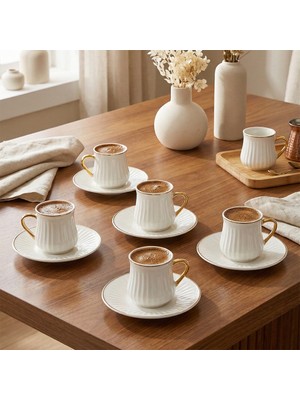 Acar Lena 6 Kişilik Beyaz Kahve Fincanı Takımı - 90 ml