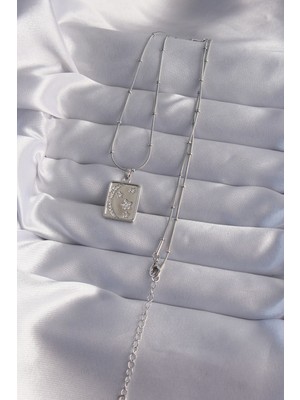 Lokiboo 316L Çelik Zincir Gümüş Renk Zirkon Taşlı Ay Yıldız Figürlü Tarot Kolye - TJ-BKO9022