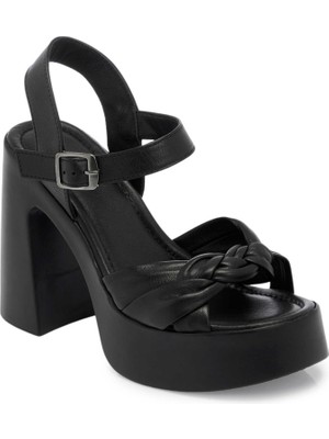 Tergan Siyah Hakiki Deri Kadın Sandalet - K25Y1SN67758-A23