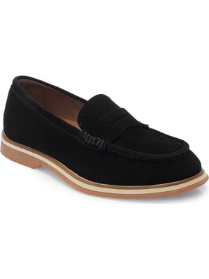 Tergan Siyah Hakiki Süet Deri Erkek Loafer - E25I1AY57308-A01