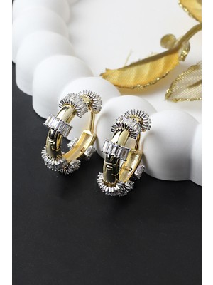 By Barun Halka Baget Silver Beyaz Zirkon Taşlı 925 Ayar Gümüş Küpe