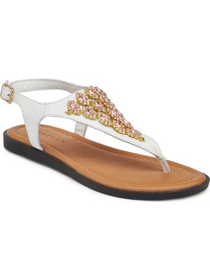 Tergan Beyaz Hakiki Deri Kadın Sandalet - K25Y1SN68218-U9R