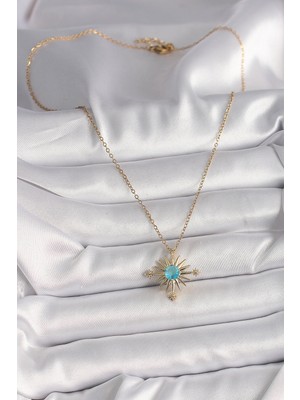 Lokiboo 316L Çelik Gold Renk Zincir Mavi Taş Detaylı Kuzey Yıldız Model Kadın Kolye - TJ-BKO9806