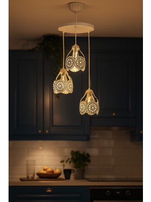 Normadia Modern 3'lü Sarkıt Kasa Beyaz Avize, Mutfak ve Salon Için Şık Aydınlatma