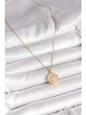 Lokiboo 316L Çelik Gold Renk Zincir Madalyon Zirkon Taşlı Kalp Model Kadın Kolye - TJ-BKO9946