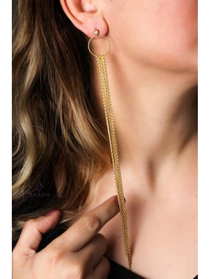 By Barun   Gümüş Zincir Küpe  Sallantılı 925 Ayar Gümüş