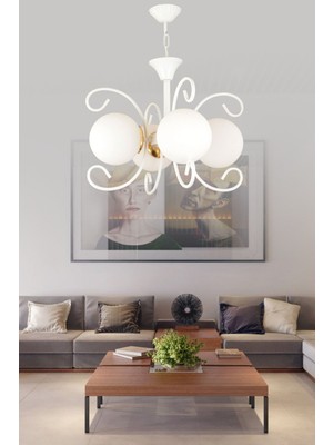 Normadia Şık Menekşe Beyaz 4'lü Camlı Modern Lüks Avize