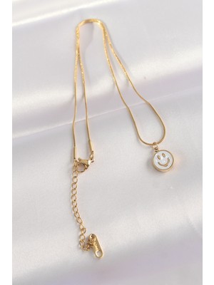 Lokiboo 316L Çelik Zincir Altın Renk Mermer Desenli Minimal Smile Kolye - TJ-BKO8672