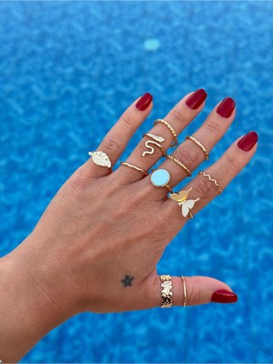 Miliva Gold Yüzük Set | 10'lu Yüzük Kombin | Numarasız Yüzük