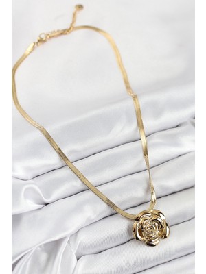 Lokiboo 316L Çelik Gül Figürlü Italyan Zincir Model Gold Renk Kadın Kolye - TJ-BKO10513