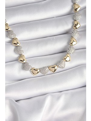 Lokiboo Pirinç Mix Renk Zirkon Taşlı Kalp Model Vıp Exclusive Seri Kadın Kolye - TJ-BKO9545