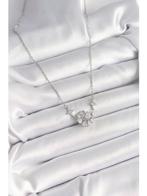 Lokiboo 316L Çelik Gümüş Renk Zirkon Taşlı Hilal Kalp Model Kadın Kolye - TJ-BKO9929