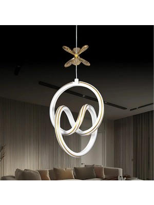 Normadia Yaren Beyaz Gold Çizgili Kelebek Detaylı Sarkıt LED Avize