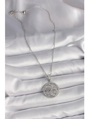 Lokiboo 316L Çelik Gümüş Renk Zincir Zirkon Taşlı Lotus Model Kadın Kolye - TJ-BKO9731