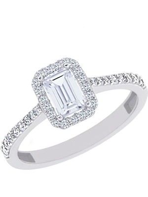 Hakan Mücevherat Klasik Beyaz Baget Yüzük 14 Ayar Altın