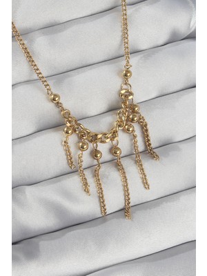 Lokiboo 316L Çelik Zincir Gold Renk Topçuk Detay Sallantılı Zincir Kolye - TJ-BKO8911