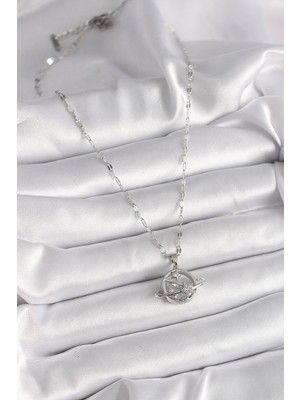 Lokiboo 316L Çelik Gümüş Renk Zincir Zirkon Taşlı Yıldız Detay Gezegen Model Kadın Kolye - TJ-BKO9643