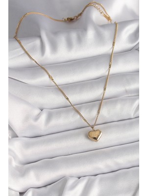 Lokiboo 316L Çelik Gold Renk Zincir Love Işlemeli Kalp Figür Kadın Kolye - TJ-BKO9778