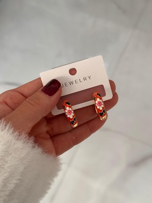 Hercy Renk Atmaz Ithal Renkli Mineli Çiçekli Halka Küpe | Mineli Gold Halka Küpe