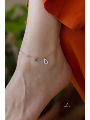 By Barun Göz Damla Beyaz Mine 925 Ayar Gümüş Halhal Rose