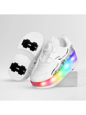 Nils Kız&Erkek Çocuk Patenli, Işıklı Rahat Beyaz Spor ve Günlük Ayakkabı&Sneaker | Yeni Model Tarz Patenli Kaykay Ayakkabı
