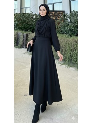 Karsel Kadın Scuba Dalgıç Kumaş Siyah Tesettür Kloş Etek