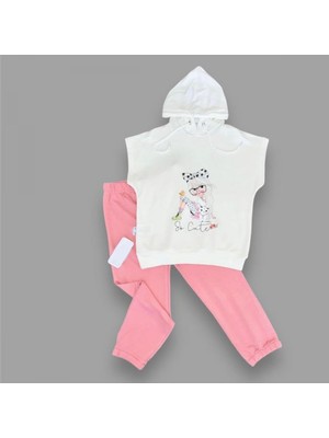 Lokiboo 3-4-5 Yaş Kapşonlu Sevimli Kız Baskılı Kısa Kolu 2li Kız Erkek Çocuk Takımı