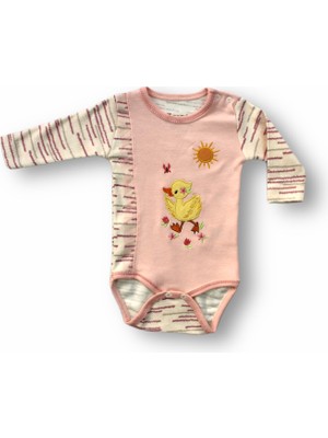 Lokiboo 3-6 6-9 9-12 Ay Süslü Ördek Nakışlı Şapkalı Uzun Kollu Zıbınlı 3lü Kız Bebek Takımı